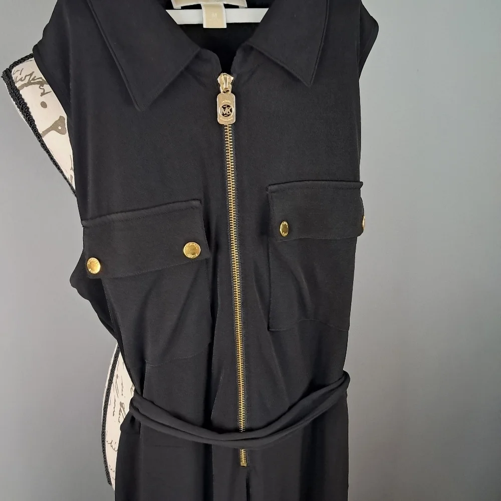 Michael Kors Sleeveless Black Romper-Jumpsuit Belted Size Medium Gold Hardware